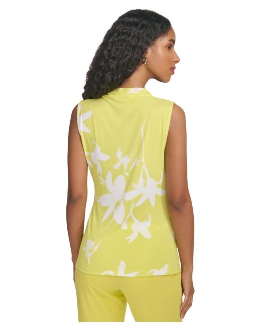 Calvin Klein Yellow High-neck Floral-print Sleeveless Top