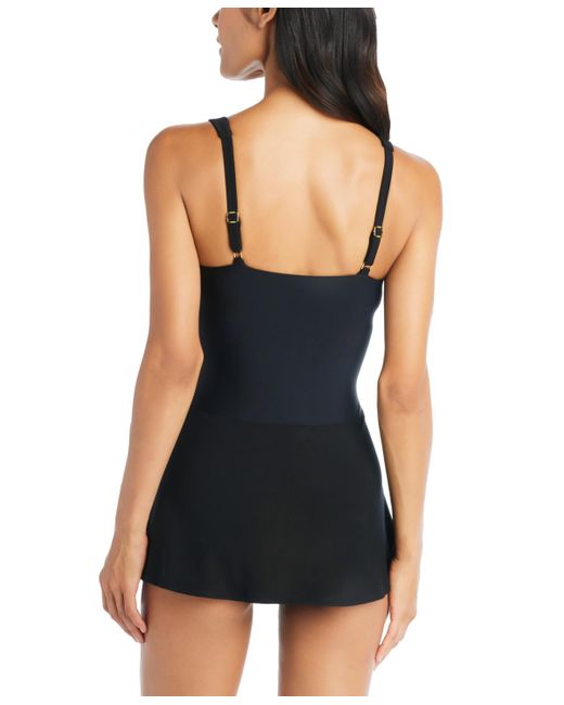 Beyond Control Black Grommet-detail Square-neck Swim Dress