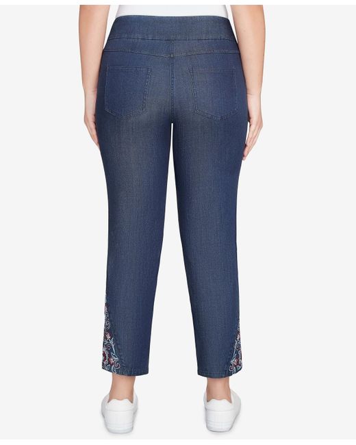 Ruby Rd Blue Petite Stretch Denim Embroidered Ankle Jeans