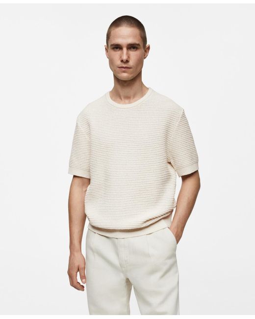 Mango White Crochet Knit T-shirt for men