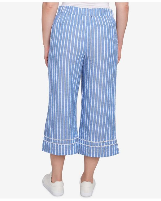 Ruby Rd Blue Petite Yarn Dye Stripe Relaxed Soft Capri Pants