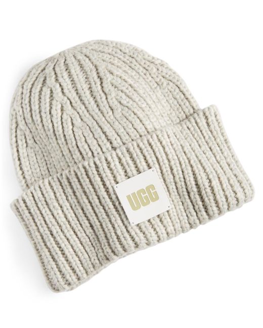 Ugg White Chunky Rib-knit Logo-patch Beanie