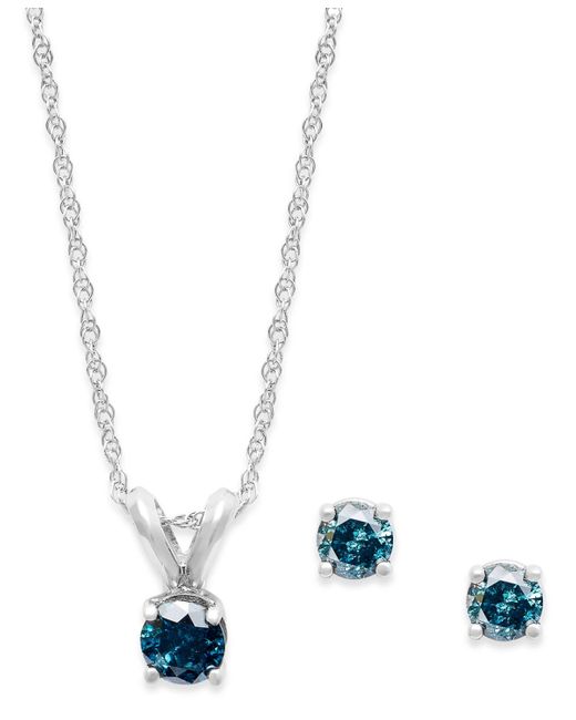 Macy's 10k White Gold Blue Diamond Necklace And Earring Set (1/4 Ct. T.w.)
