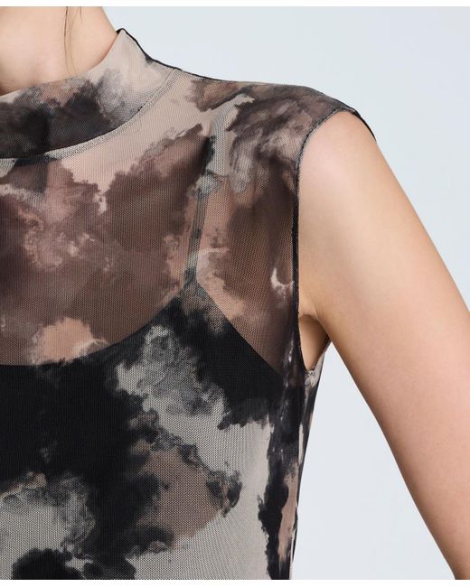 Kenneth Cole Gray Printed Mesh Interior Cami Tank