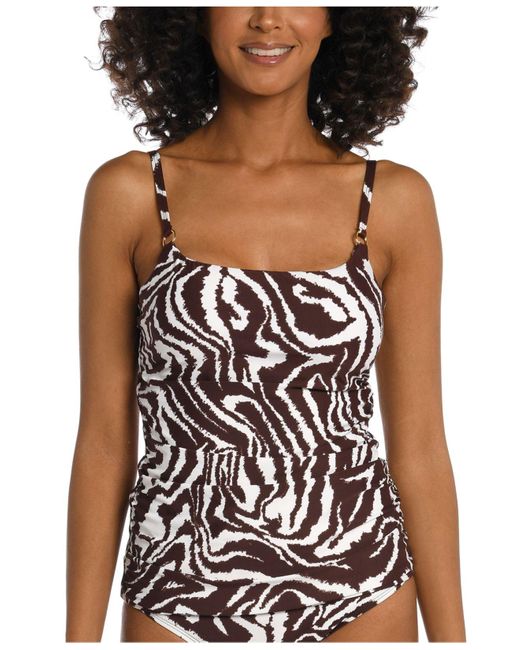 La Blanca Fierce Lines Sideshirred Tankini Top in Black Lyst