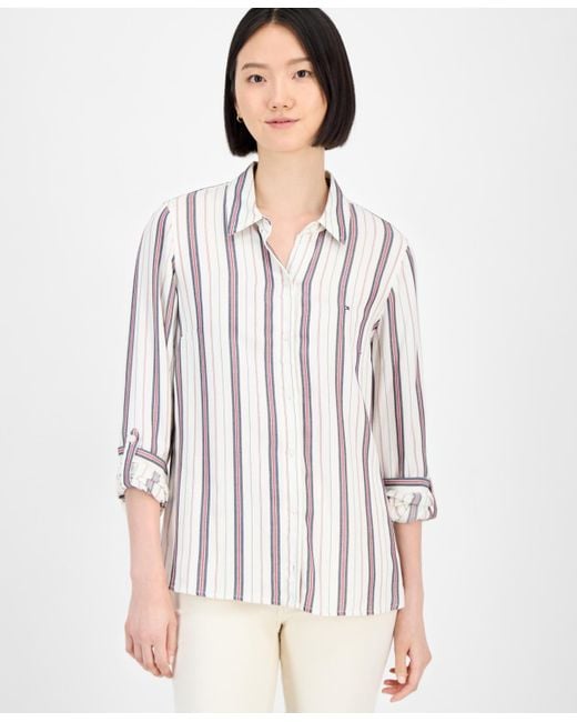 Tommy Hilfiger White Striped Roll-tab Shirt