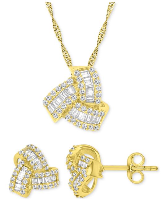 Macy's Metallic 2-pc. Set Cubic Zirconia Round & Baguette Love Knot Pendant Necklace & Coordinating Stud Earrings