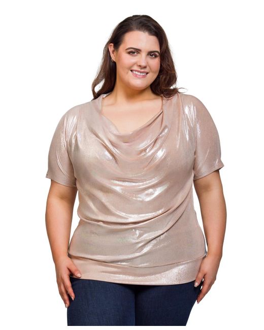 24seven Comfort Apparel Gray Plus Size Cowl Neck Short Sleeve Top