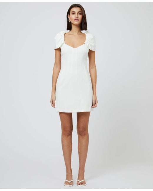 French Connection White Whisper Gathered-sleeve Mini Dress