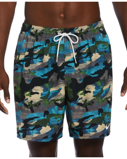 Nike Blue Midnight Camouflage Volley 7" Swim Trunks for men