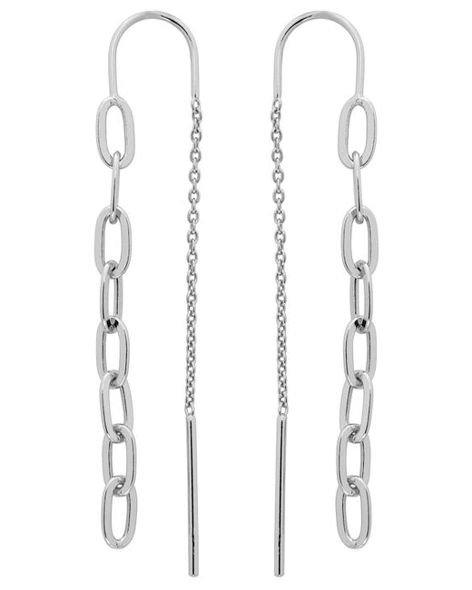 Giani Bernini White Chain Link Threader Drop Earrings In 18k Gold-plated Sterling Silver, Created For Macy's (also In Sterling Silver)
