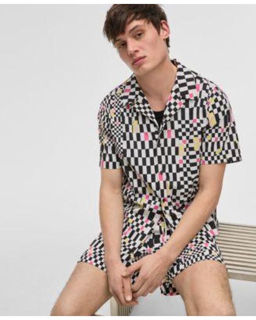 Mode Of One Black Mixed Check Relaxed Fit Printed Button Down Camp Shirt Regular Fit Printed Swim Trunks Exclusively At Macys for men
