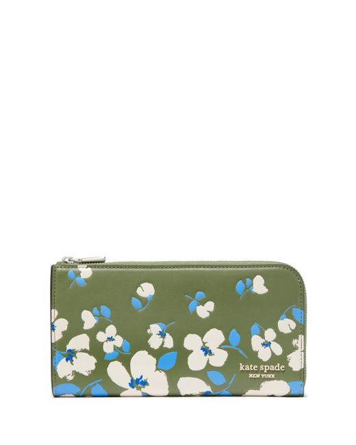 Kate Spade Green Devin Painterly Bouquet Zip Around Continental Wallet