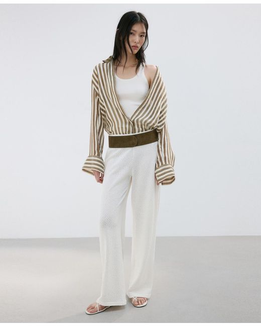 Mango White Straight Knitted Pants