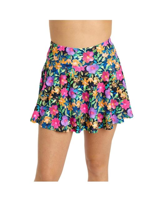 Calypsa Women's Blue Flowy Swim Skirt With Attached Shorts