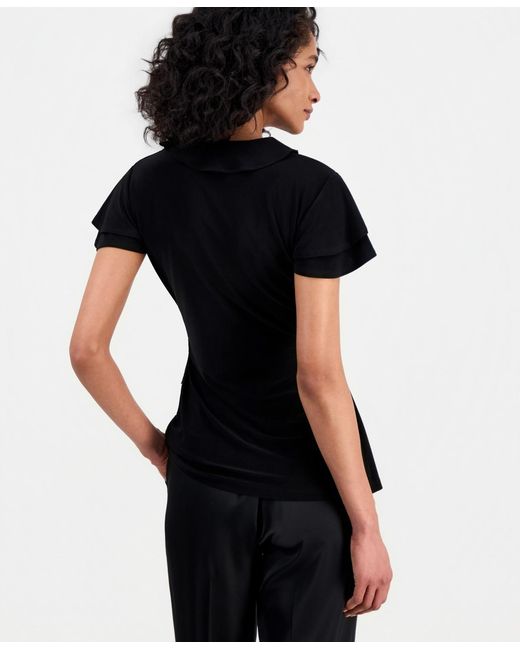 Anne Klein Black Flutter-sleeve Wrap Top