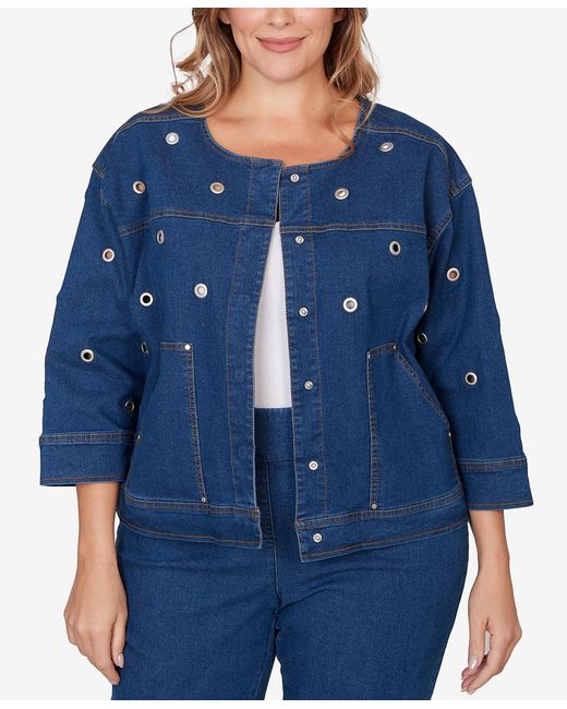 Ruby Rd. Plus Size Grommet Detail Stretch Denim Jacket in Blue | Lyst