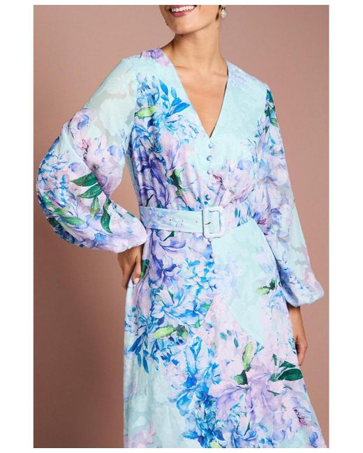Coast Blue Long Sleeve Chiffon Belted Maxi Dress