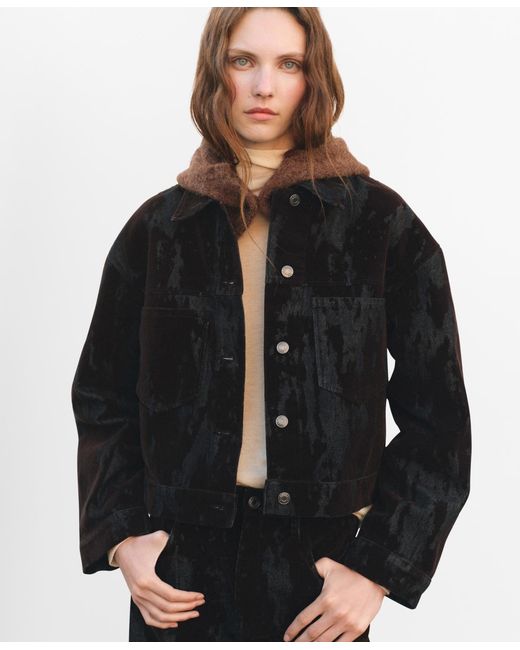 Mango Black Devore Denim Jacket