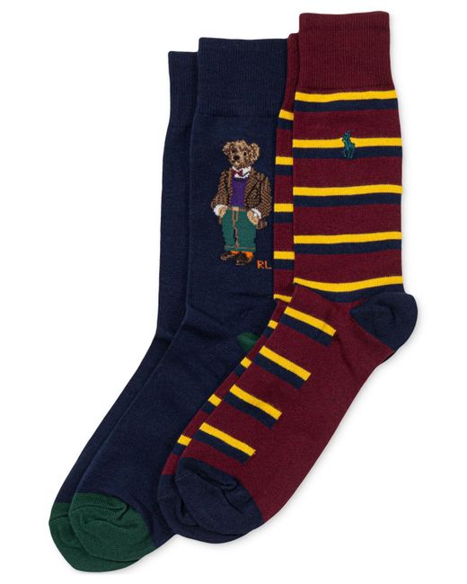 Polo Ralph Lauren Blue 2-pk. Madison Tweed Bear Slack Socks for men