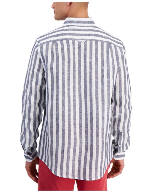 Club Room Red Alba Stripe Long-sleeve Linen Shirt for men