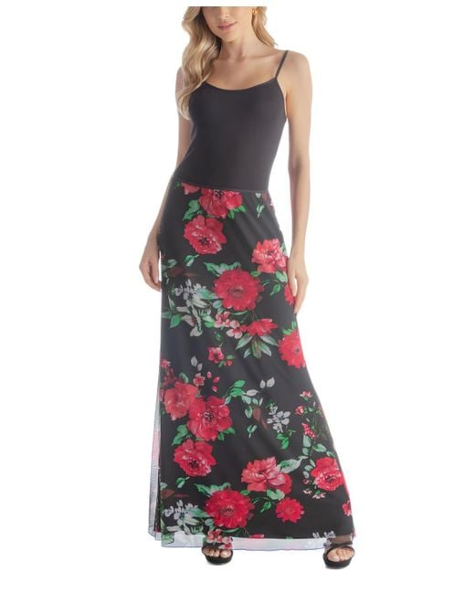 24seven Comfort Apparel Red Elastic Waist Dressy Maxi Skirt