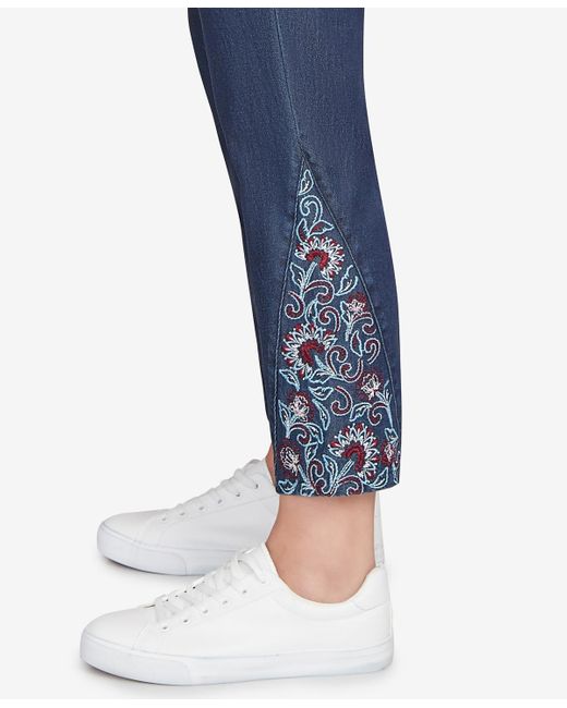 Ruby Rd Blue Petite Stretch Denim Embroidered Ankle Jeans