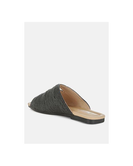 Rag & Co Black Daisy Doe Raffia Square Toe Flats