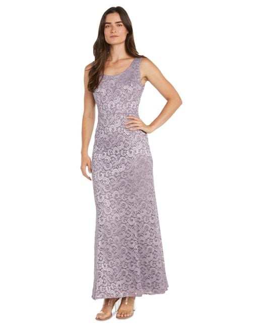 R & M Richards Purple Petite 2-pc. Metallic-lace Gown & Jacket Set