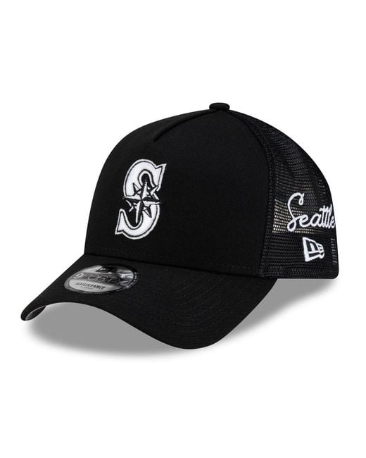 KTZ Black Seattle Mariners Side Script 9forty A-frame Trucker Adjustable Hat for men