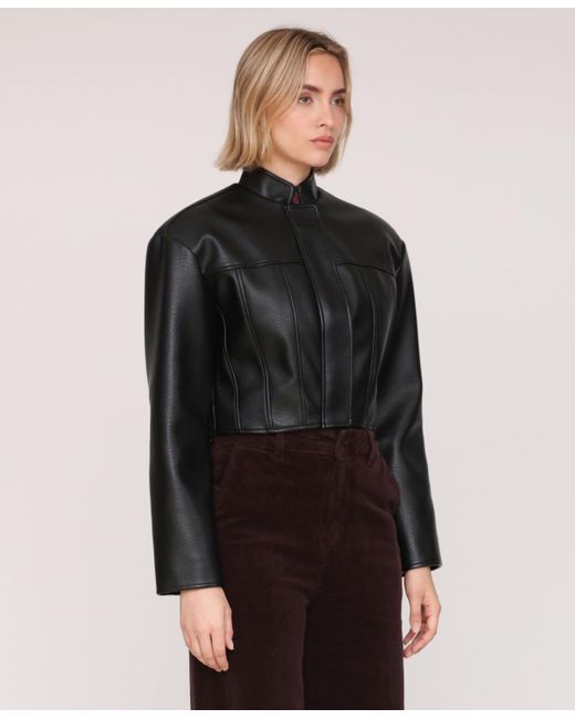 Avec Les Filles Women's Black Wide Shoulder Cropped Jacket