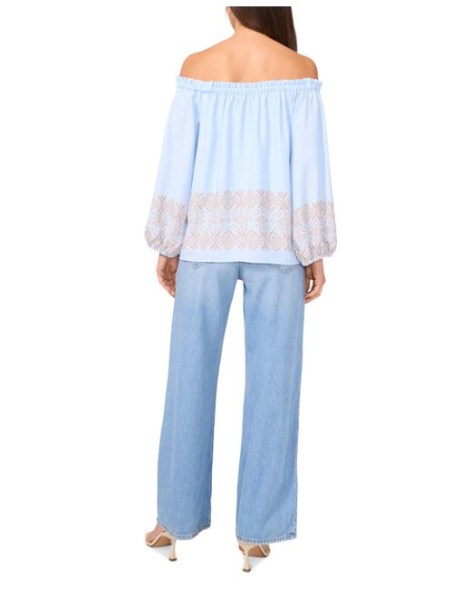 Vince Camuto Blue Printed Off-the-shoulder Top