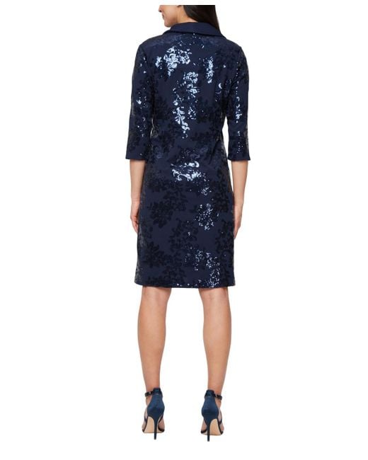Alex Evenings Blue Short Stretch Scuba Square Neck Dress
