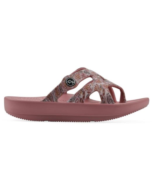 White Mountain Pink Rip Round Toe Flat Sandals