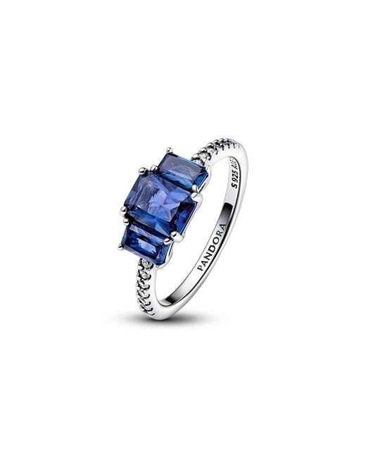 Pandora Blue Rectangular Three Stone Sparkling Ring