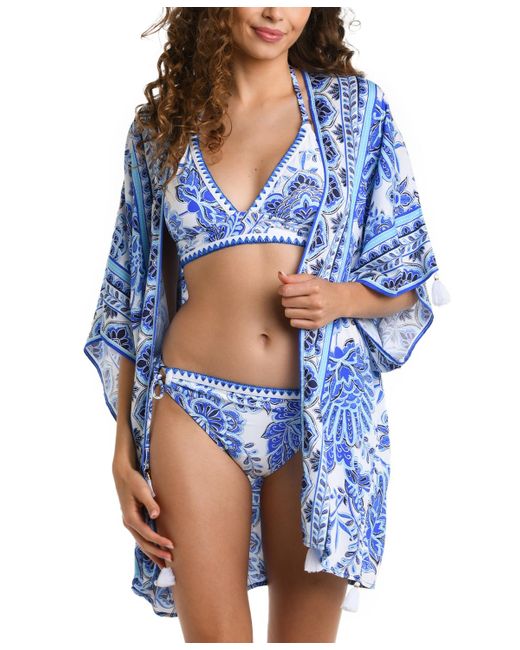 La Blanca Blue Beyond Printed Kimono Swim Cover-up