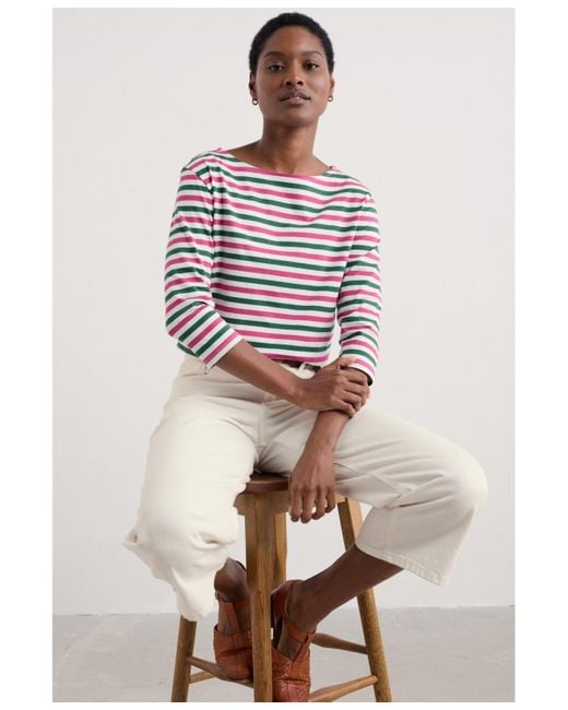 Seasalt Cornwall White Sailor Quarter Sleeve Top