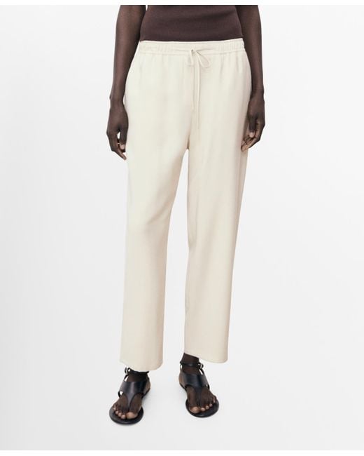 Mango Natural Drawstring Flowy Pants