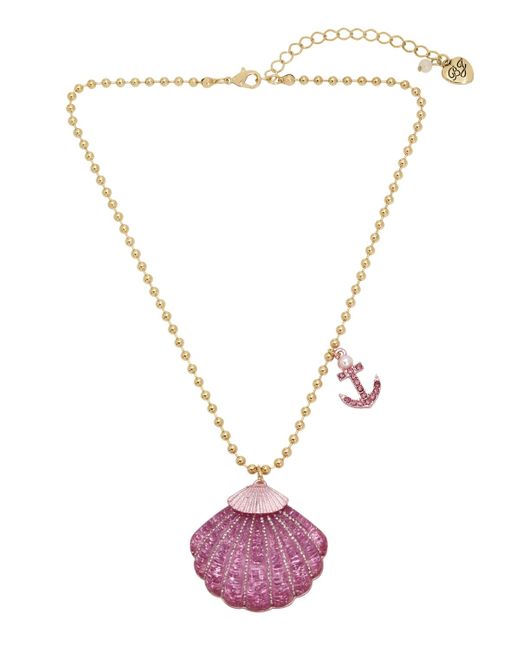 Betsey Johnson Pink Faux Stone Seashell Pendant Necklace