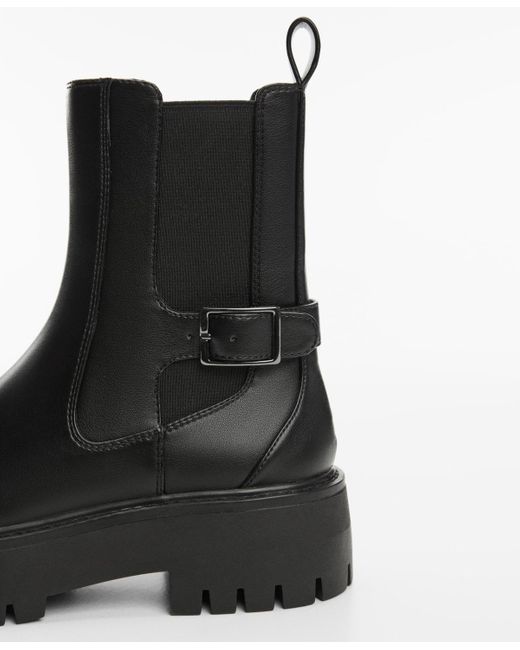 Mango Black Elastic Panel And Buckle Ankle Boots