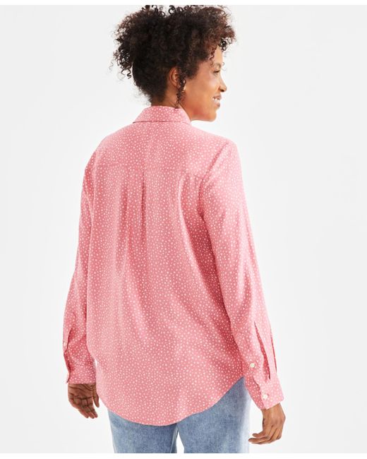 Style & Co. Pink Heart Printed Button-front Shirt
