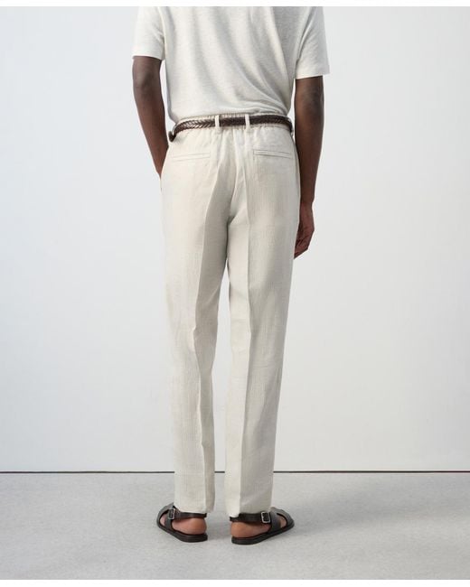 Mango White Linen Striped Pants for men