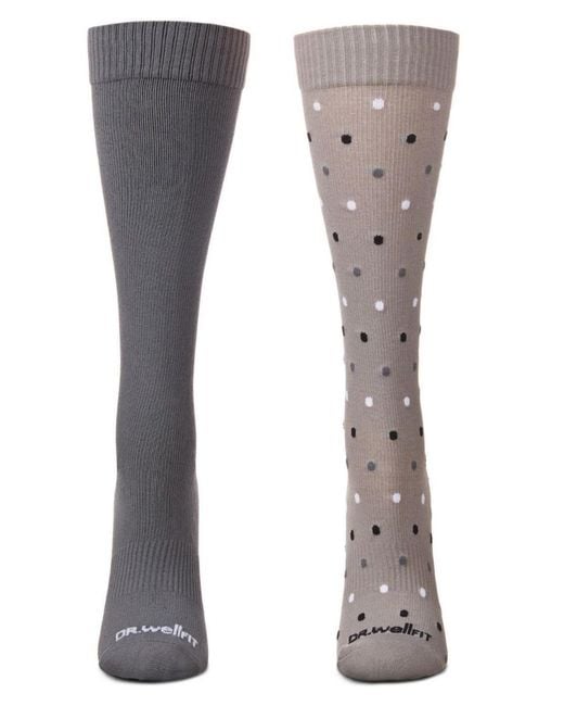 Wellfit Gray 2 Pair Pack Dotted/ Solid Compression Socks