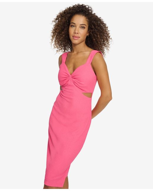 Siena Jewelry Pink Textured Side-cutout Gathered-bodice Dress