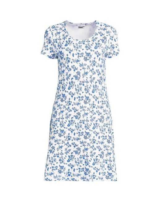 Lands' End Blue Cotton Short Sleeve Knee Length Nightgown