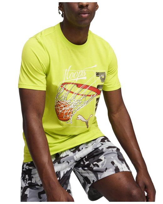 PUMA Yellow Swished Regular-fit Logo Graphic T-shirt for men
