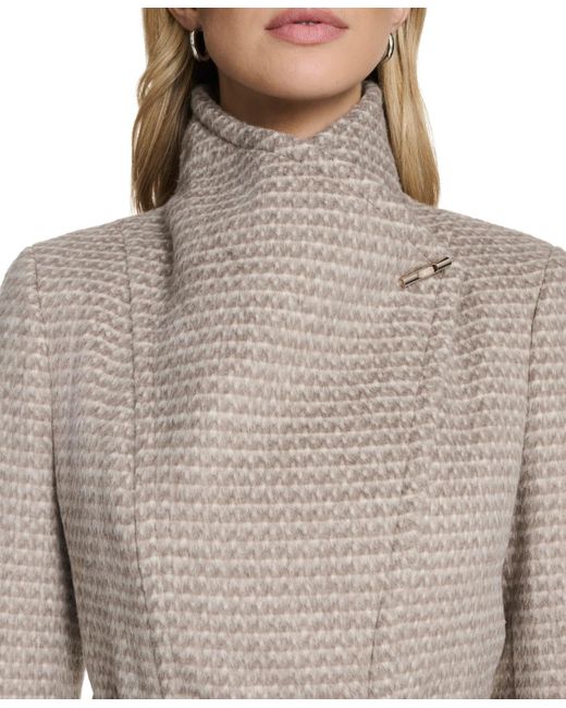 Calvin Klein Natural Asymmetrical Belted Wrap Coat