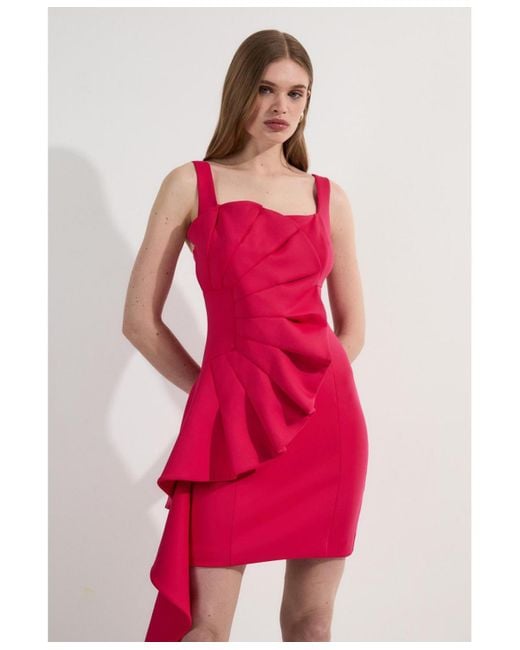 Karen Millen Pink Scuba Drama Ruffle Woven Mini Dress