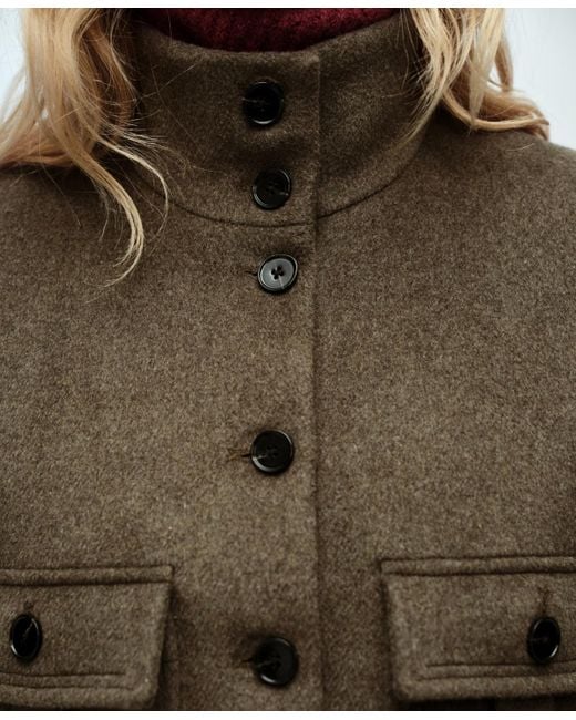 Mango Brown Pockets Detail Wool Blend Jacket
