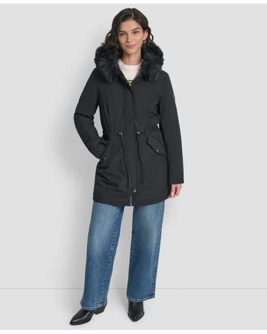 DKNY Black Trim Hooded Anorak Puffer Coat